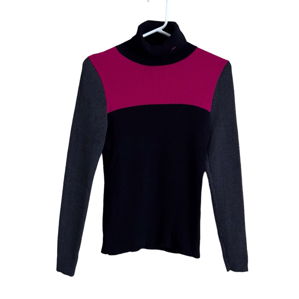 Ralph Lauren Colorblock Rib Turtleneck Y2k Black Pink Grey Petite Large